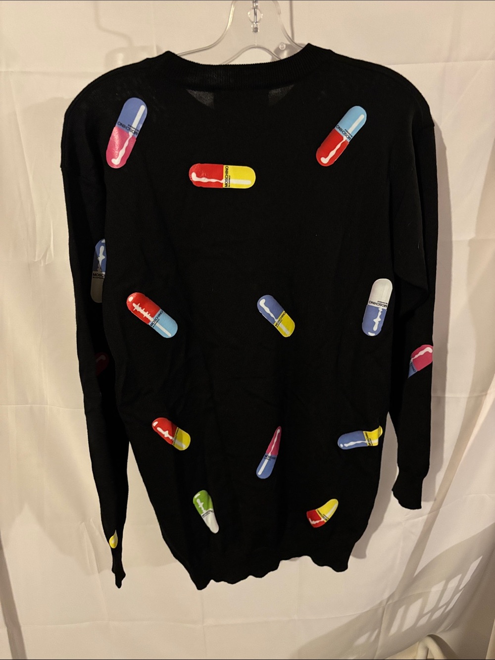 Moschino Black Crewneck Sweater with Multicolor Pill Motifs - Picture 4 of 4